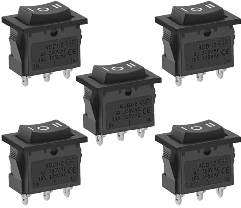 Heschen Interruttore a Bilanciere Rettangolare Nero, ON-OFF-ON, SPDT, 3 Posizioni, 3 Terminali, AC250V/6A, AC125V/10A, per Auto Barca Elettrodomestici, 5 Pezzi