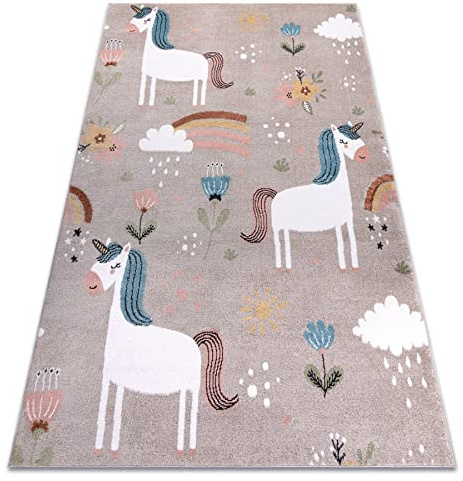 FUN Sweety Kinderteppich mit Muster „Einhorn, Regenbogen” beige 140x190 cm