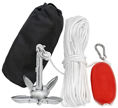Waterside Faltanker Set 700g mit 19,3m Tau & Boje für SUP Kajak Schlauchboot | 19 Meter Ankerleine, Transporttasche, Für Boot, Kajak & SUP