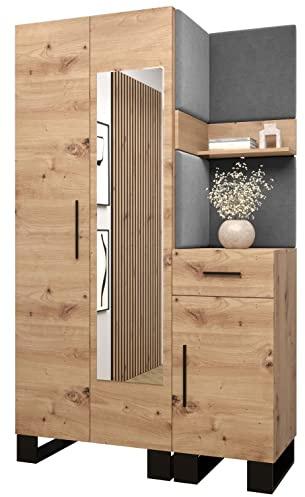 MEBLE KRYSPOL Garderobe Artin Set 16 mit gepolsterten Paneelen Industriell Design (Artisan Eiche + Manila 16 (Grau))
