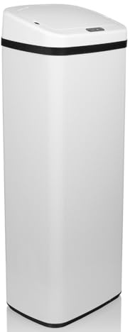 hjh OFFICE 830047 Mülleimer mit Sensor 50L CLEAN V Stahl Weiß Automatik Abfalleimer mit LED-Anzeige, hoch