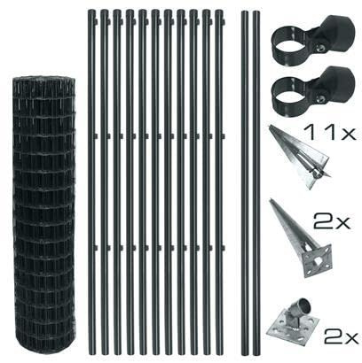 ESTEXO Schweißgitter Gartenzaun Set Komplettset Zaun Gartenzaunset Zaunset Drahtzaun Gitterzaun mit Einschlaghülsen in Anthrazit RAL 7016 (1,2 x 25 m)