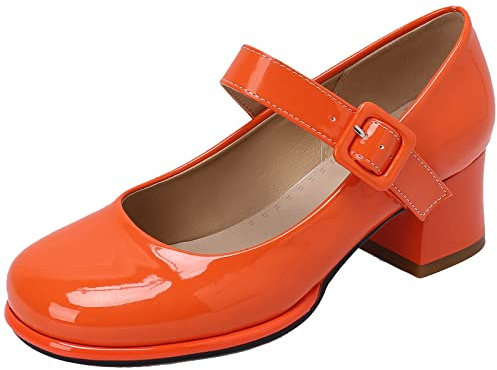 CUTEHEELS Women Comfort Mary Jane Shoes Buckle Strap Chunky Heels Court Shoes with Round Toe