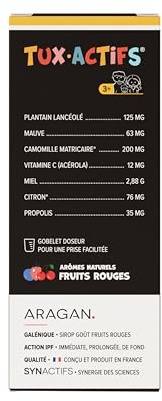 Tuxactifs Bio 3+ - Complement Alimentaire Toux et Gorge Irritée - Camomille, Miel, Acerola, Mauve, Plantain, Vitamine C - 125 ml - 4 à 12 jours de prise - Fabriqué en France