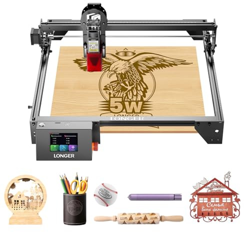 Longer Graveur laser RAY5 5W, avec écran tactile couleur de 3,5 pouces, graveur laser CNC, vitesse de gravure jusqu’à 10 000 mm/min, pour le bois, le verre et l’acrylique.