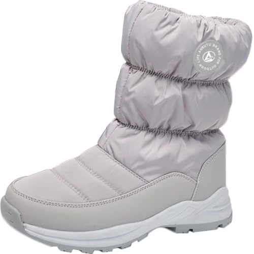 GILKUO Bottes de Neige Femme Hiver Fourrées Chaussures Imperméables Chaudes Bottines d'hiver Boots avec Fermeture Éclair après le Ski Taille 40 Gris