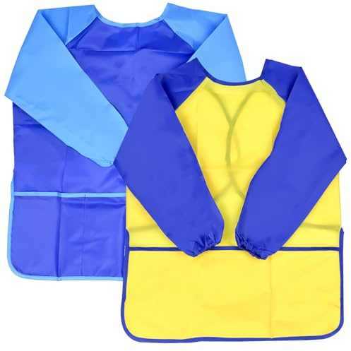 Avesteir Zweiteilig Kinderschürze Jungen und Mädchen, Kochschürze, Painting Coat Kinder, Schule Malkittel Schürze, Malschürze Malerkittel, Kittel zum Bemalen mit Taschen