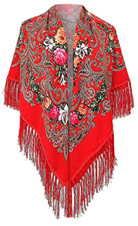 Halstuch mit traditionellem ukrainischem/polnischem/russischem Blumenmuster und Fransen Elegante Halstuch Schal