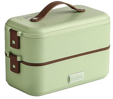 Boîte À Lunch Électrique Portative Et Chauffante 300W Lunch Box Chauffante Rapide Isotherme Portable Pour Bureau École Voyage Voiture Avec Récipient Amovible En Acier Inoxydable, 2 layer,Green