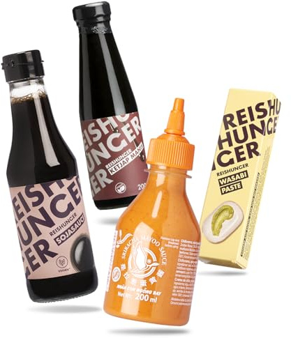 REISHUNGER Sushi Saucen Set - inkl. Sojasauce, Sriracha Mayo, Teriyaki Sauce & Wasabi Paste