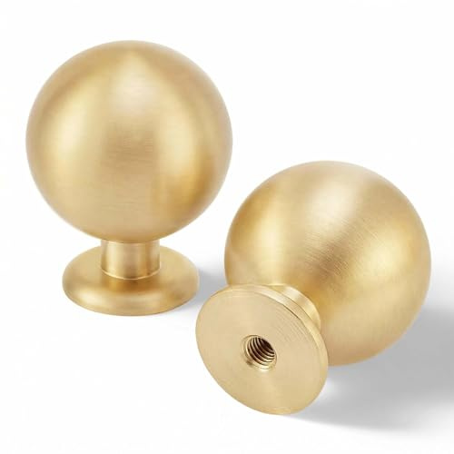 QOGRISUN 15-pack skåpknoppar, Skåphandtag i massiv mässing, 1,1-tums diameter, modern kökshårdvara, runda guldknoppar för byrå, borstad mässingsfinish