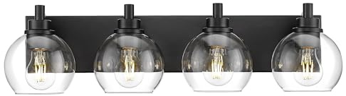 METWET Bathroom Light Fixtures, 4 Light Matte Black Vanity Light, 26 Inch Modern Wall Sconces with Globe Clear Glass Shade, Vanity Lighting Fixtures Over Mirror, VL195-MB-CL-4
