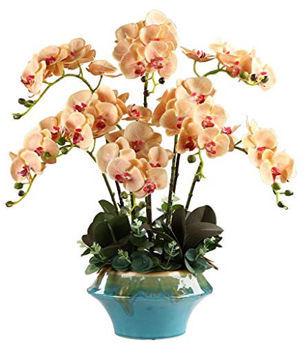 Fleur artificielle Orchidée Phalaenopsis artificielle bonsaï fausses fleurs avec Vase arrangement de fleurs 9 têtes PU bonsaï pour la maison, le bureau, la table, la décoration de la maison, la fête d
