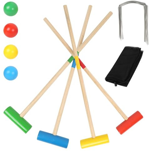 Fiqops Krocket Spiel 2-4 Spieler Croquet Set Krocketspiel mit Tasche Kinder Erwachsene Holzspielzeug Outdoor Familie Gartenspiel Geschicklichkeitsspiel