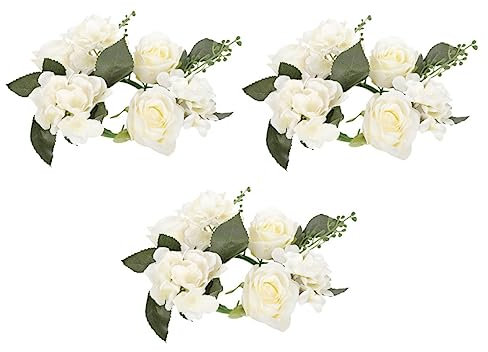 GRIRIW 3st Kerzengirlande Gefälschter Blumenkranz Ornamente-Quiz Kerzenring Konische Kerzenhalter Kerzenkranz Kommunionkerze Kleine Boho-Kranz Serviette Künstlich Plastik Weiß Eukalyptus