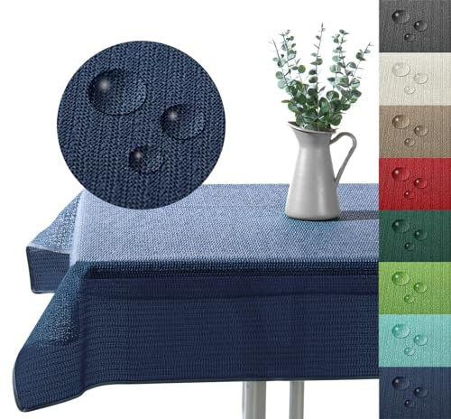 Outdoor Tischdecke Gartentischdecke wasserfest wetterbeständig rutschfest waschbar Outdoortischdecke Weichschaum Garten Balkon Camping Party Tischdeko Typ883 dunkelblau 110x140 cm eckig