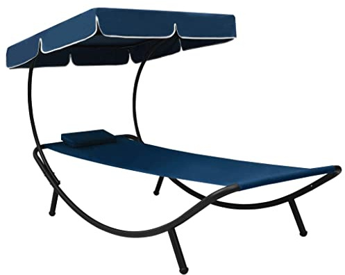 CKioict Ergonomische Relaxsessel Relaxliege Liegestuhl Liegestuhl Balkon Garten-Sonnenliege mit Sonnendach und Kissen BlauFür Terrassen, Balkone, am Pool