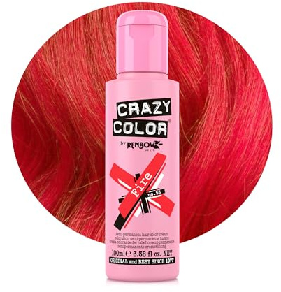 Crazy Color Fire Red Hair Dye 100ml | Vibrant Semi Permanent, Highly Pigmented Pillarbox Red Conditioning & Oil Nourishing Vegan Formula | No Bleach or Ammonia