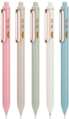 Mr. Pen Retractable Gel Pens - 5 Pack, Fine Point 0.5mm, Pastel Color Barrels with Gold Clips, Fast Dry Ink