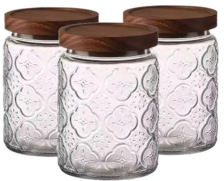 imuounl Glass Jars with lids,700ml Vintage Glass Storage Jars, Airtight Food Storage Jar for Snacks,Pasta, Flour,Decorative Container for Sugar Tea Coffee,Canisters for Kitchen Organization Set of 3