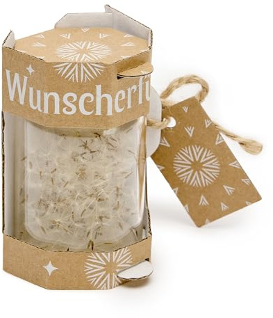 Garronda Wunscherfüller - Pusteblumen-Schirmchen im Glas 5 Stück, Charmante Kleine Geschenke für Frauen, Kreative Geschenkideen für Geburtstag GD-0077