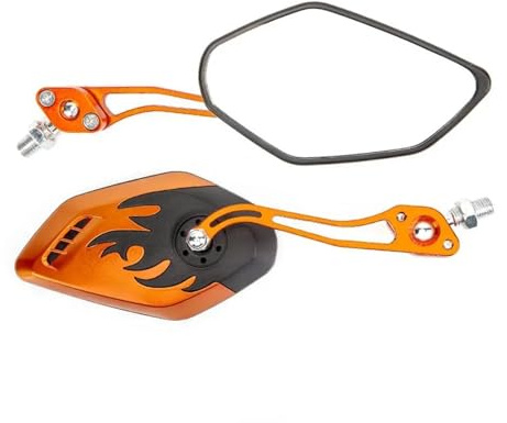 Miroirs Guidon Moto 1 Paire De Rétroviseurs De Moto, Miroir De Recul À Motif De Flamme, Accessoires De Scooter Électrique pour 8mm/10mm Latéraux Moto Miroir(Orange)