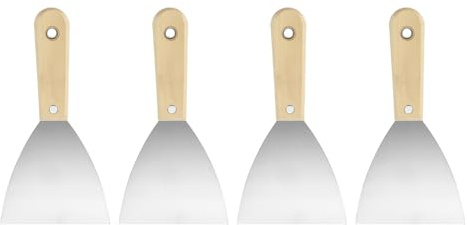 sourcing map 4 coltelli in acciaio al carbonio da 10,2 cm, manico in legno, per stendere cartongesso flessibile, raschietto per stucco per carta da parati e pittura