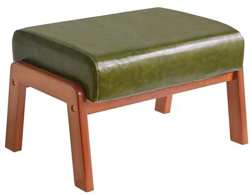 IBUYKE 25,8 cm H liten fotpall ottoman, rektangel PU fuskläder fotstöd med vadderat säte och träben, modern accent ottoman fotstöd för vardagsrum sovrum soffa kontor, mörkgrön WBD013GR