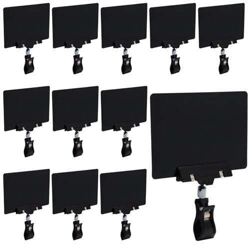 Biaungdo 12 Pcs Plastic Chalkboard Sign with Rotating Clip, Erasable Blackboard Price Tags Double Sided Waterproof Blackboard Clips Display Clip Holder for Shelves,Store,Business, Supermarket(Black)