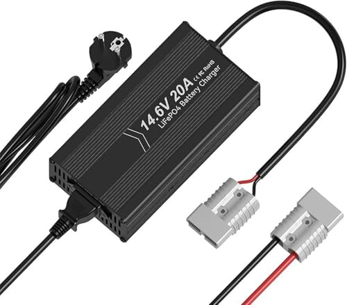 14,6 V 20 A LiFePO4 Akku-Ladegerät, Smart-Lader für 12,8 V Lithium-Eisenphosphat-Batterien Anderson Adapter LED Anzeige speziell für Lithium LiFePO4 Deep Cycle Akkus von Boot, WoMo Solor