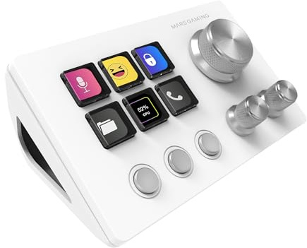 Mars Gaming MSD-Two, Control Deck Compacto, 6 Teclas LCD Personalizables + 3 Botones, 3 Ruedas Multifuncionales, Control Deck Slim Ergonómico, Software de Control y Plug-ins, Windows y MacOS, Blanco