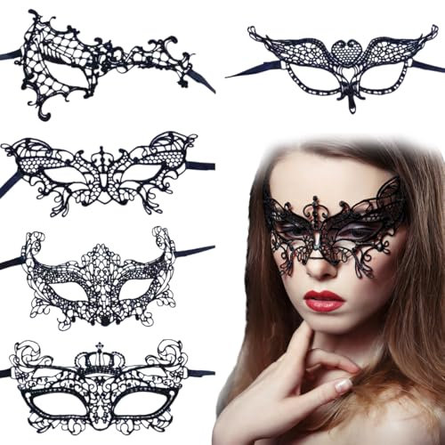 ZEPIQOR 5 Stück Spitze Maske, Schwarz Sexy Lace Augenmaske für Damen, Maskerade Maske für Karneval, Tanz Ball Party