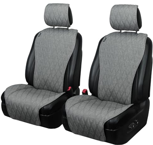 Leader Accessories 2er-Set universelle PKW-Sitzauflagen Vordersitz atmungsaktive Autositzbezüge rutschfeste Schutzbezüge abgesteppte Autoschonbezüge Seitenairbag Kompatibel (Grau)