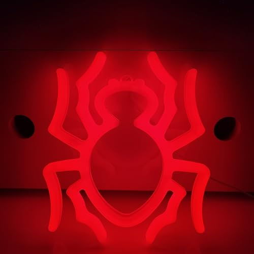 JYWJ Spider Double Sided Neon Signs,USB or 3-AA Battery Powered Neon Light,LED Desktop Wall Decoration,Various Parties,Decoration Of Business Premises(Red)