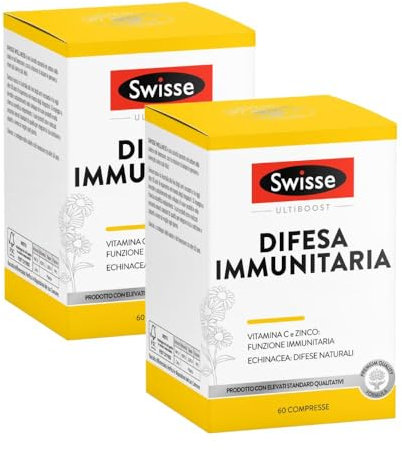 SWISSE Difesa Immunitaria - Integratore Difese Immunitarie con Vitamina C Magnesio Zinco ed Echinacea, Integratori Stanchezza e Affaticamento, Formulazione Multinutriente, 120 Compresse, Made in Italy