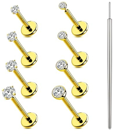 Minnario 8Pcs Nasenpiercing Chirurgenstahl Helix Piercings Hypoallergen Nasenstecker Gewindeloses Einstecken Medusa Labret Piercing Lippenpiercing Knorpel Conch Tragus Piercing Ohr Gold/Silber