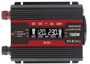 Convertisseur Tension Onduleur De Puissance À Onde Sinusoïdale Modifiée Prise UE 1500/2000/2600W Écran LCD 12V DC À 220V AC Transformateur Solaire pour Voiture 2 USB Pur Sinus(12V 220V 1500W)