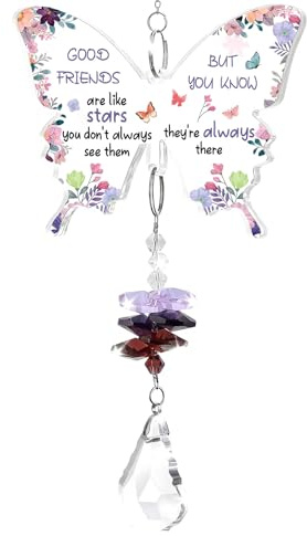 Friendship Gifts for Women, Garden Crystal Suncatcher Butterfly Chain Acrylic Plaque Ornament Ladies Friends Bestie Special Keepsake Presents for Female Birthday,Graduation,Christmas