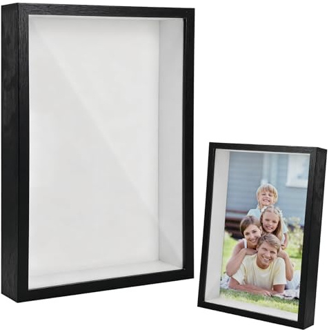3D Black Picture Frame 22 x 17 cm, 3cm Deep Box Frame Display Cases with Glass Panel, Shadow Box Frames for Crafts for Wall Hanging or Desktop with Photos, Memory, Crafts, Flowers
