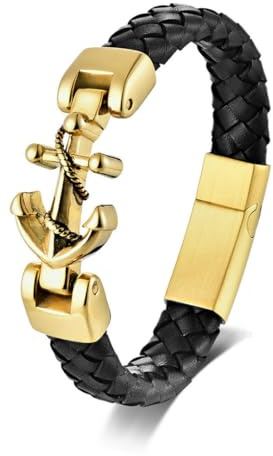 fycouyee Personalisiertes gewebtes Lederarmband für Herren Anker-Accessoire-Armband aus Edelstahl
