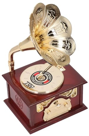 kaisudiAP Scatola di Musica Gramophone Squisito Orologio Meccanico Music Box per Decorazioni da banco per la casa (Grammofono Marrone)