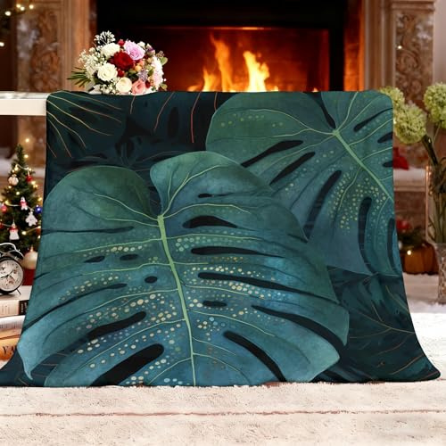 Coperta in Pile Sherpa, Piante Monstera Deliziosa Tropicale Coperta per Divano Letto Verde Regali per Amanti, Famiglia Regalo per Lui e Lei Regali di San Vale XL 130x150 cm