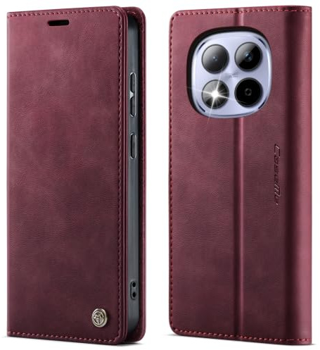 owlhold Coque Xiaomi Redmi Note 15 Pro 5G [Pas pour 4G] Housse Antichoc en Cuir PU Premium Fentes Cartes Etui [Blocage du Signal RFID] Pochette de Portefeuille avec Fonction Support à Rabat-Vin Rouge