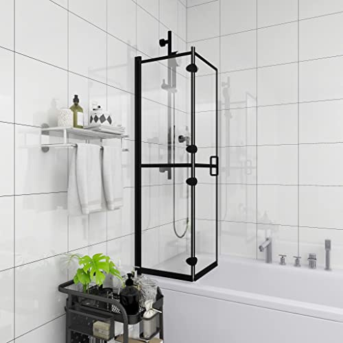 Cristal de ducha, cabina de ducha plegable ESG negro, 80 x 140 cm, puertas de ducha de cristal para bañera, ahorro de espacio
