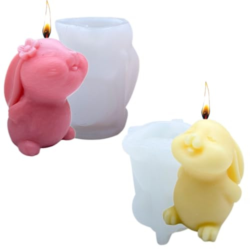 Moule à bougie en silicone Lapin de Pâques 3D – Lot de 2 moules lapins en silicone, mignon Moule à bougie Bunny pour cire parfumée, bougies DIY, décoration de Pâques et idée cadeau