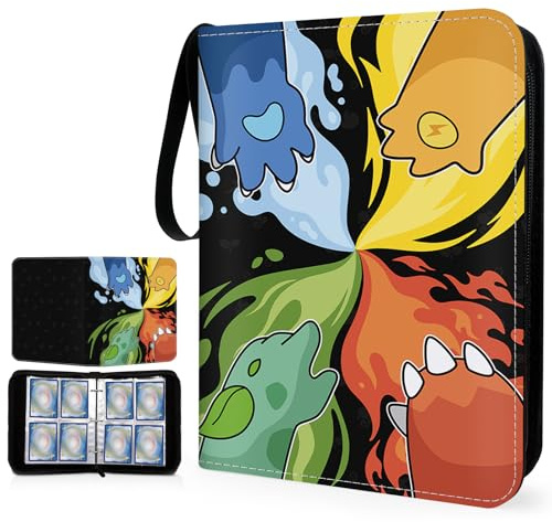 SALUOKE Card Binder 400 Pockets, 4 Pocket Trading Card Binder, Card Folder with Carry Handle, Collector Card Album Holder with 50 Removable Sleeves for Girls & Boys (4p Black)