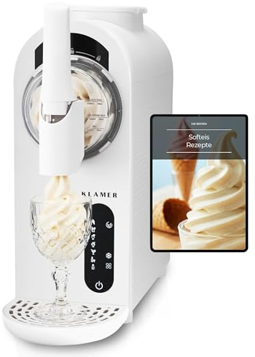 KLAMER Softeismaschine, Eismaschine & Slush Maschine mit 7 Programmen | Softeis, Slushie, Frappé uvm, 1,5L Fassungsvolumen Automatische Reinigung, kein Eis erforderlich, mit digitalem Rezeptbuch