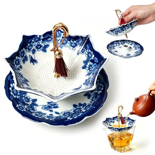 Umbrella Tea Strainer Ceramic,Chinese Loose Leaf Tea Infuser with Rotating Design,Multi-Purpose Tea Filter for Kung Fu Tea Brewing & Coffee Filter,Tea Set Accessories for Office Tabletop