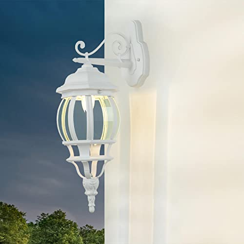 Rustikale Wandleuchte für Außen in weiß E27 230V bis 60 Watt Außenleuchte Außenlampe Wandlampe Beleuchtung Hof Garten Terrasse Licht