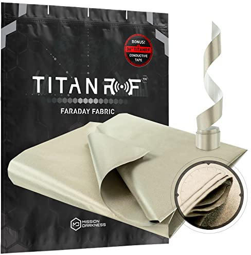 TitanRF Faraday Fabric Kit enthält leitfähiges Gewebe in Militärqualität (111,76 cm x 91,44 cm) und Klebeband (111,76 cm x 2,54 cm). Schützt HF-Signale WiFi-Zelle Bluetooth RFID EMF-Strahlung.